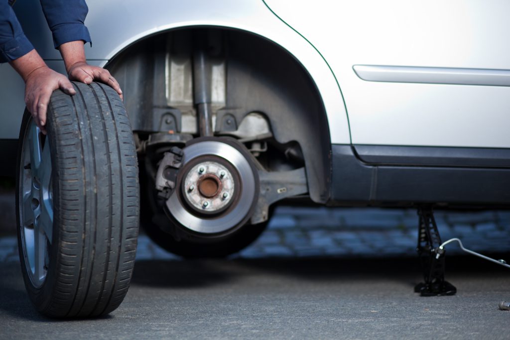 Professional replacing a tire